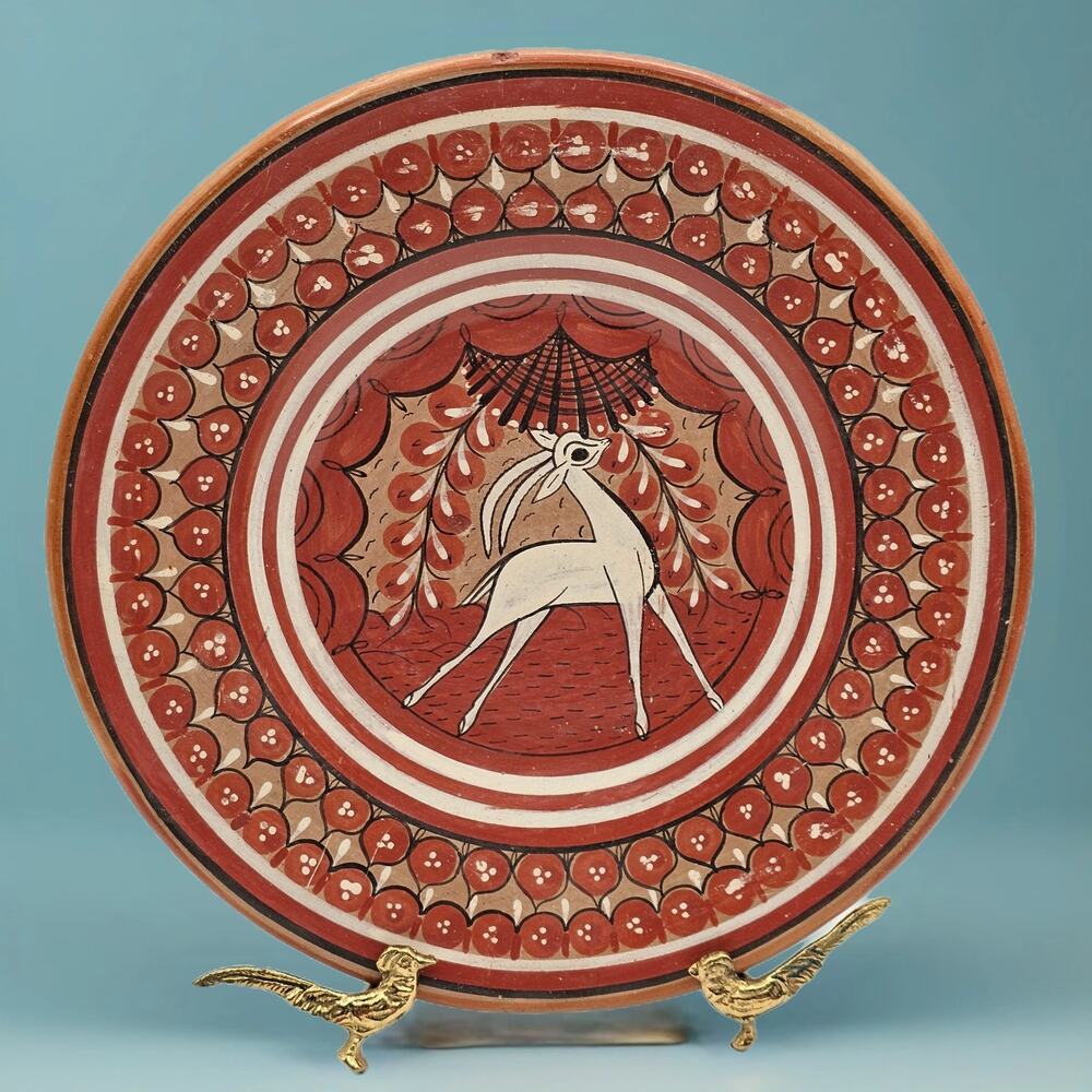 Terracotta Deer Plate Hand Painted Mexican Folk Art Wall Decor